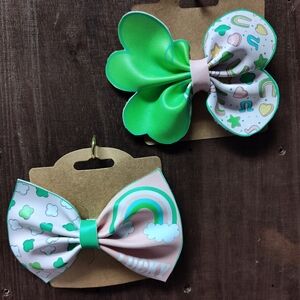 Charming Kids Clover Hair Bow Set - Green and Pink